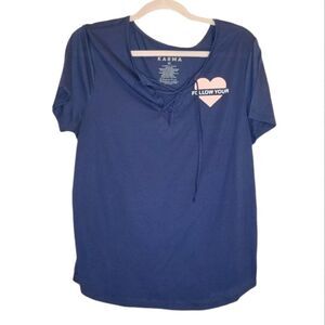 Kind Karma Navy Blue Follow Your Heart Lace-up Tee